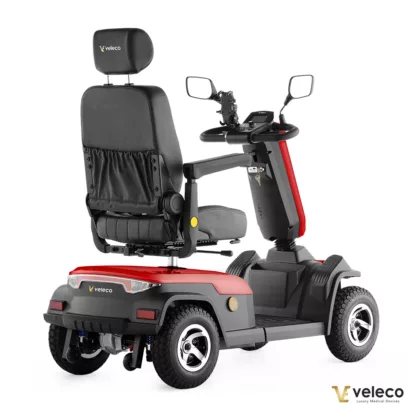 Veleco SHARPY red mobility scooter with swivel high-back captain seat right-back side