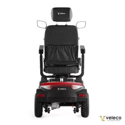 Veleco SHARPY red mobility scooter with swivel high-back captain seat back