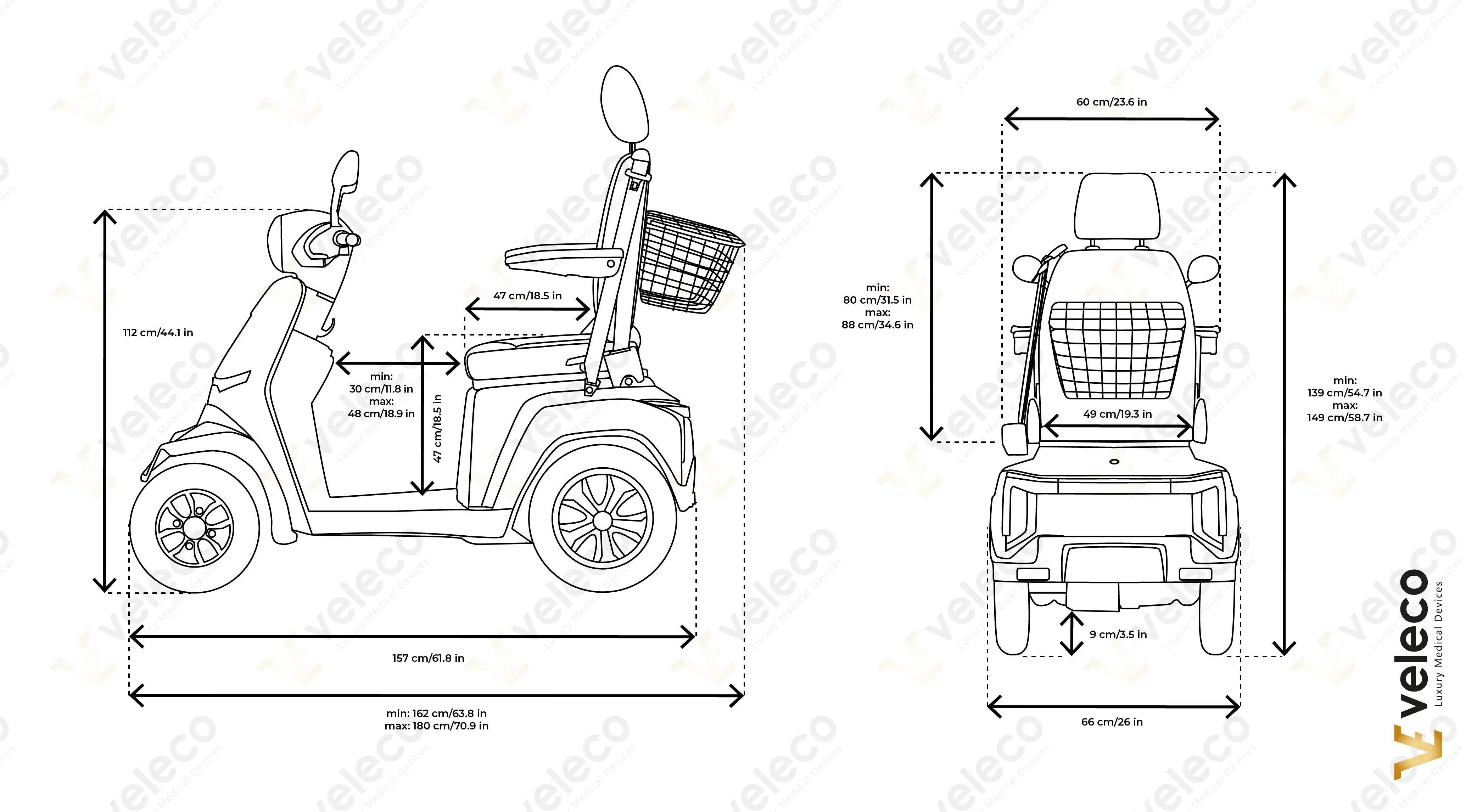 Veleco Gravis Mobility Scooter 4 roues 8mph avec siège capitaine