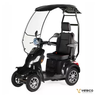 Veleco FASTER black mobility scooter with canopy and captain seat