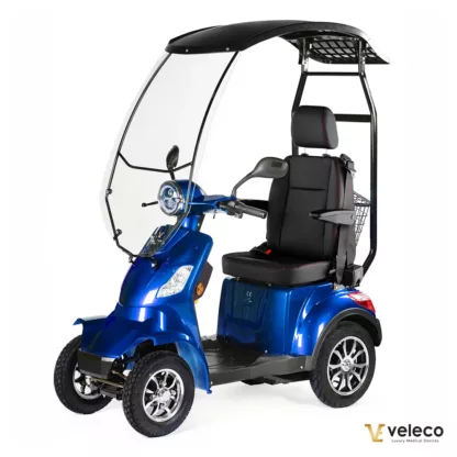 Veleco FASTER blue mobility scooter with canopy and captain seat