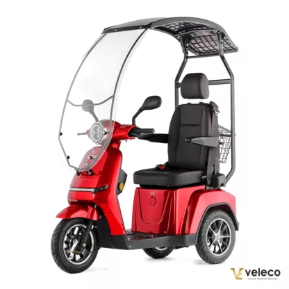 Veleco TURRIS red mobility scooter with canopy and captain seat