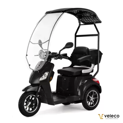 Veleco DRACO black trike mobility scooter with canopy and acceleration button main photo
