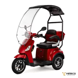 Veleco DRACO red trike mobility scooter with canopy and acceleration button main photo